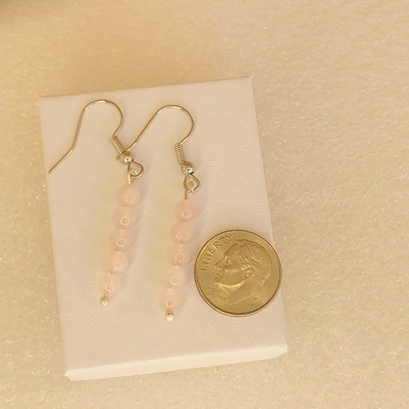 Handmade rose quartz dangle earrings 1” gemstone drop earrings - Picture 7 of 7